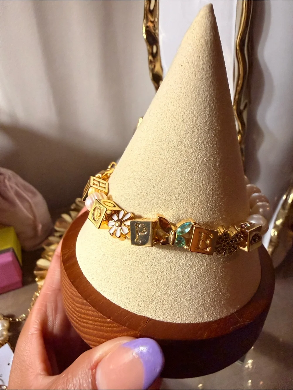 kate spade Gold Pearl & Charm HOPE Bracelet